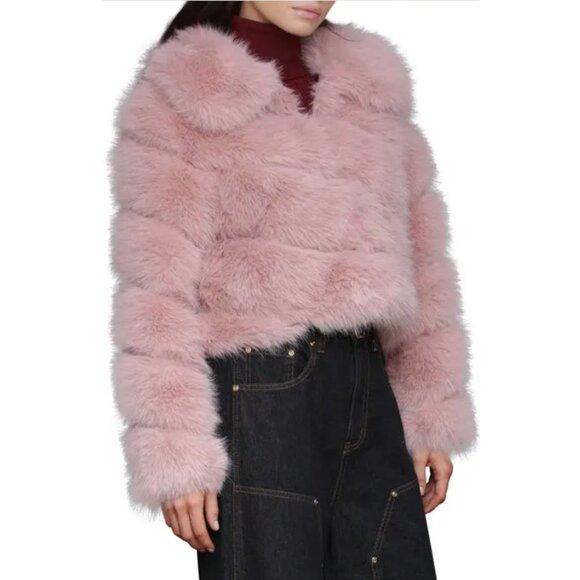 Avec Les Filles Luxurious Cropped Paneled Faux-Fur Coat in Blush sz XS $285 - Picture 3 of 16